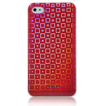 沃尤尼（VOUNI）iPhone激光方格保护壳 适用于iPhone4/4s 红色