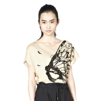 MO&Co.摩安珂 moco 欧美风蝴蝶图案棉质T恤 M112TST34 26粉红色 L