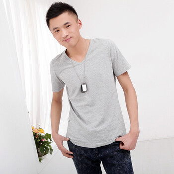 AMH 韩国2012夏装新款男装韩版纯色修身V领常规袖短袖T恤NN2012 花灰色 XL