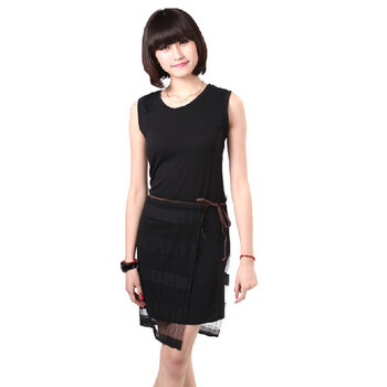 kitterick 女装 连身裙 拼压褶布 针织 LBCKA11 黑色 M