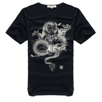 佐肯EingeZogen经典民族风龙印花T恤YT12013C089 黑色 XXL