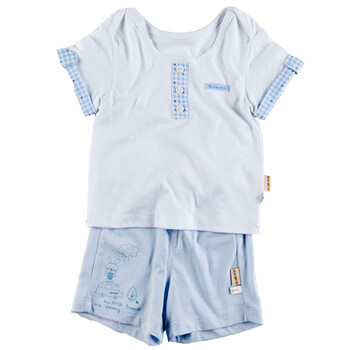 哇喔哇喔童装 0-5岁婴幼儿男宝宝家居服短袖套装22B630B 冰蓝 100码