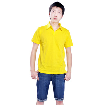 维妮 VINEY 男士高织polo衫+翻边格子牛仔中裤套装85001 日光黄 上衣XL+裤子32