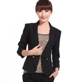 qiustyle21012新款春夏季女韩版修身小西服小西装 皮粉色 M 魅力黑 XXL