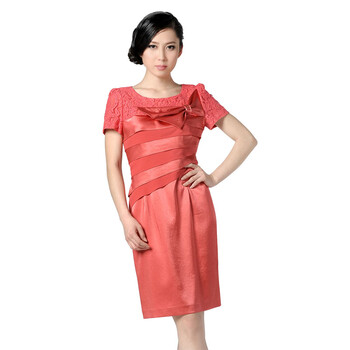 应大女装 2012春夏新款 奢华半袖拼蕾丝礼服女士连衣裙
