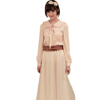 shinena/夏娜 2012夏娜春夏新品 浪漫仙女裙 精致花边 长款气质长裙 3166 米色 M