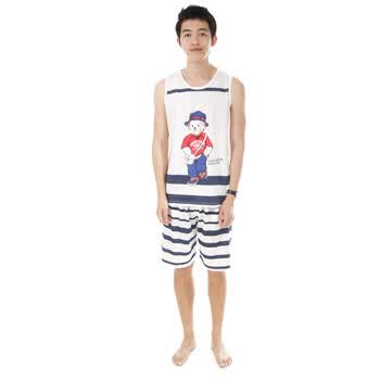 荻嘉茂 春夏男士针织纯棉卡通背心家居服套装 3080 宝石蓝 XXL