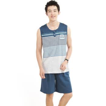 派邦奴 春夏男士针织纯棉背心家居服套装/礼盒 2195 蓝色 XXL