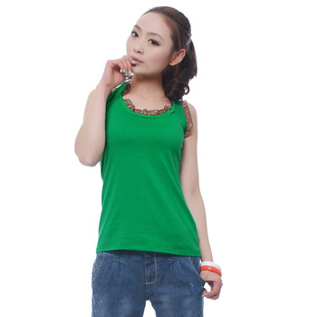 依莉莲 夏天外穿挂脖背心女可爱蕾丝系带背心 系脖百搭打底背心8196 亮绿 均码