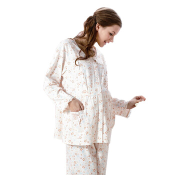 春夏新款孕妇装 哺乳睡衣 月子服 孕妇睡衣 喂奶衣【雅孕-BE48】 虾色 XL