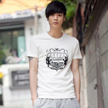 AMH 韩国2012韩版男装夏季新款圆领烫钻修身短袖T恤OJ2089 白色 XL