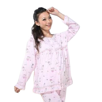 雅孕 春装孕妇装 全棉孕妇睡衣/月子服/哺乳睡衣套装DE16 粉色 L
