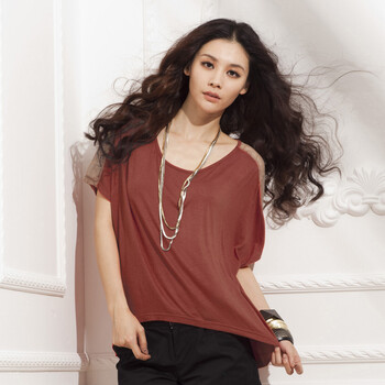 麦考林EUROMODA 女装 梦幻情人蕾丝拼接T恤 多色可选 SF126193 桔色51 L