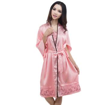 荻嘉茂 女士夏季爆款蕾丝绣花吊带裙睡袍两件套2008 粉色 XL