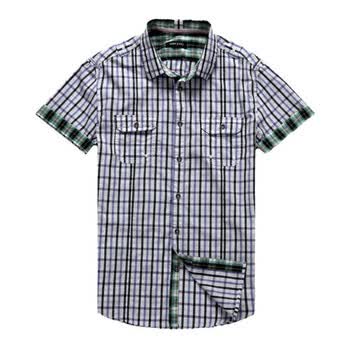 汤尼俊士(Tonyjeans)男夏修身拼接领短袖衬衫1211205240-42 绿色 XXL