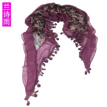 兰诗雨 刺绣 披肩 围巾 BL0145 紫色 均码