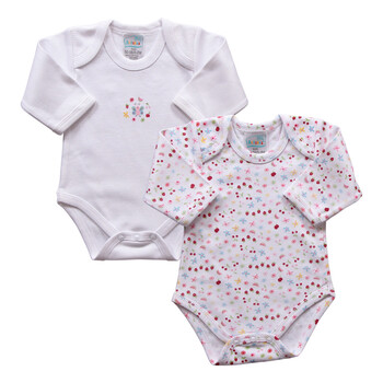 爱高玛 Acousma 2012新款婴儿连身衣 宝宝长袖三角爬服两件装 B4007 白印蜜蜂水果花 74码