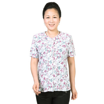 可绿尔 韩版时尚靓丽小碎花短袖衬衫妈妈装 K16 新娇美女人短袖衬衫# 粉色 XXXXL