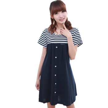 蕾曦 孕妇条子印章连衣裙 WML.876 黑白条 M