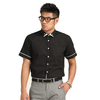DESIGN CORNER 男士撞色短袖衬衫 欧美英伦双领纯色衬衫 SH11S2064 黑色 XXL