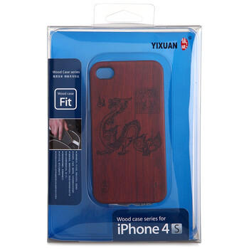 依璇 HMDK 苹果 iphone4/4s 手机保护壳/保护套 红木实木+黑色塑胶边框 雕刻 黑色