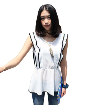 芙恩妮 2012夏季新款甜美荷叶边无袖雪纺衫雪纺上衣 FH122173 白色 L