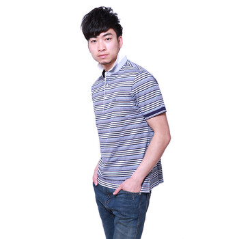 LUIS男装 2012夏季新款条纹短袖T恤衫 纯丝光棉POLO衫L12MTD33 蓝色 XXL
