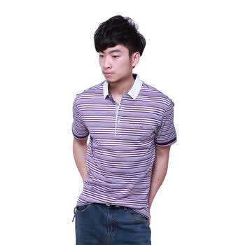 LUIS男装 2012夏季新款条纹短袖T恤衫 纯丝光棉POLO衫L12MTD33 紫色 XXL