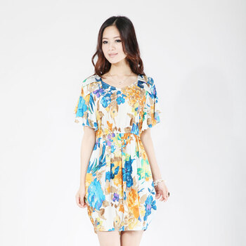 蒂娜莉莎 2012新品 淑女 高档铆钉印花短袖连衣裙 ol通勤9142 藏蓝色(46) XL