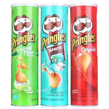 美国Pringles品客薯片组合装544g(原味182g*1桶+洋葱味181g*1桶+香浓牧场181g*1桶)