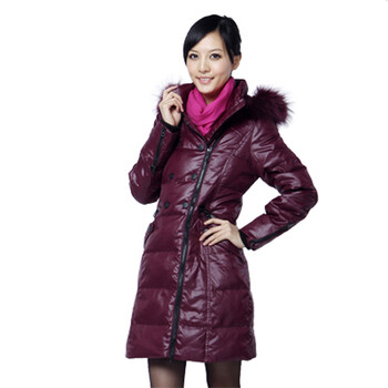 雅鹿 女貉子毛条双拉链简单时尚修身中长款羽绒服^@^ YBC2550 紫罗兰 160/M