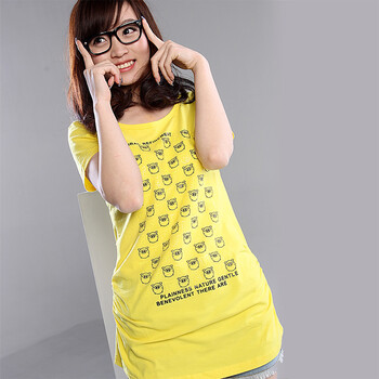 约晴 Utree 女士 纯棉 小猪T T-shirt 黄色 XL