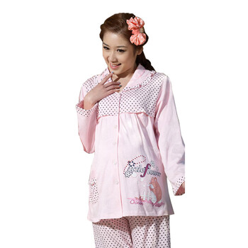 雅孕-DE11 春夏孕妇睡衣 月子服 家居服 喂奶衣 哺乳衣套装 粉色 XL