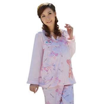 【精明妈咪团】雅孕-DE86 春夏孕妇睡衣月子服 喂奶衣 哺乳衣套装 粉色 XL