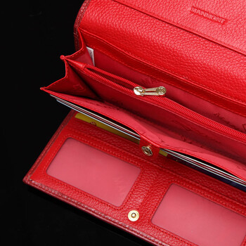 红谷曼蒙特2012新款红色女钱包花朵纹真皮长