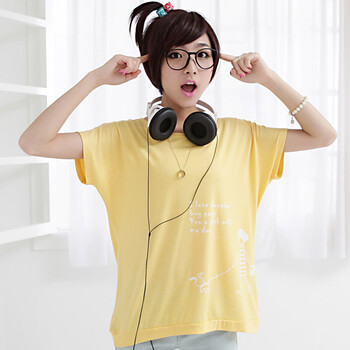 韩都衣舍 韩国2012夏季新款韩版女圆领多色蝙蝠袖T恤JQ2165 黄色 M