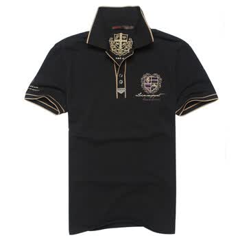 2012新款正品 英伦风立领男士polo衫 短袖polo 保罗衫t恤 黑色 42