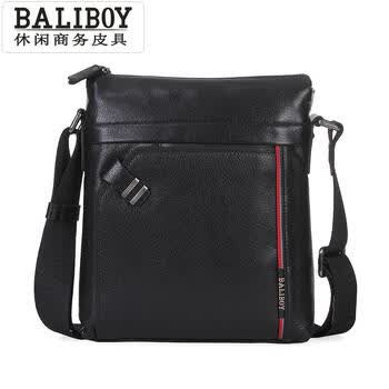 BALIBOY/芭黎王子男士纯牛皮单肩斜跨日用黑色真皮男包