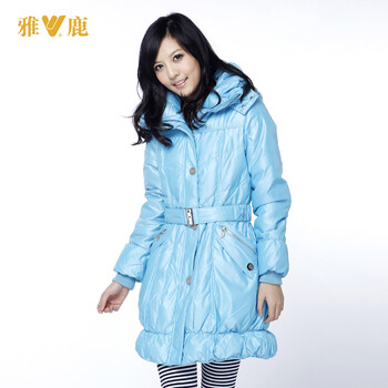 雅鹿 女 时尚亮色腰带羽绒服 ^@^YL90520 蓝色 175/XXL