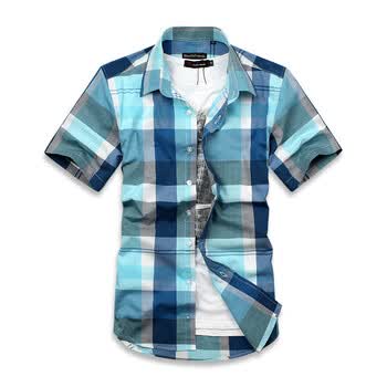 【布衣传说】2012夏装新品 纯棉时尚格子短袖衬衫 男 13色 NDC035 13号色 XXL