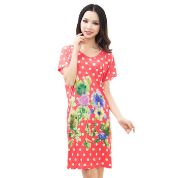 派邦奴 春夏女款莫代尔时尚印花家居短袖裙套装/礼盒 2186 红色 XL
