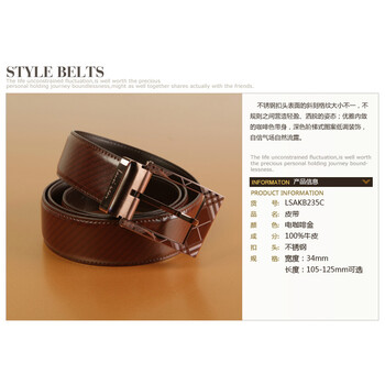 浪氏威尔lansiwear2012新款商务皮带 男士正品真皮 男 牛皮针扣腰带皮带LSAKB235C 电咖啡金 125
