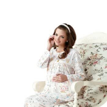 春夏新款孕妇装 哺乳睡衣 月子服 孕妇睡衣 喂奶衣【雅孕-BE02】 虾色 XL