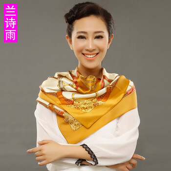 兰诗雨女士真丝素邹缎大方巾围巾春丝巾LSY550067 黄色 均码