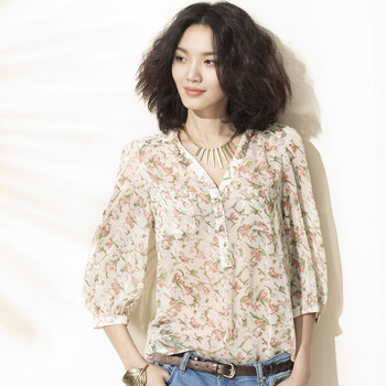 麦考林Collection 女装 热带雨林碎花衬衫 A126019 驼印花67 XL