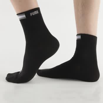 PUMA 彪马 男士绣花运动袜子 休闲短袜 P1152018 黑色-漂白 25-27cm