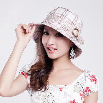 touch YF801 优雅格纹小礼帽子夏天女款太阳帽 黑色 M(56-58cm)