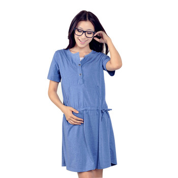 喜孕娇 新款孕妇装夏装时尚韩版孕妇裙子连衣裙外出服哺乳裙 Q06 蓝色