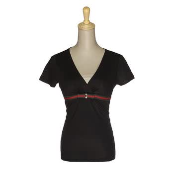 GUCCI 古驰 女士黑色莫代尔短袖低胸上衣 284477 X6239 1060 YF XS码