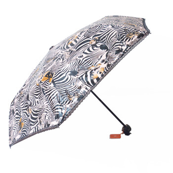 CAESAR 女士夏天蕾丝斑马纹 三折晴雨伞 粉色
